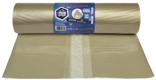 PAM-FOLIE Sacs poubelle 840L - 10 pièces - XXL Grands Sacs poubelle pour déchets de chantier, Premium - 130x170cm - 40µm - Sac poubelle transparent -Sacs robustes pour polystyrène, industrie