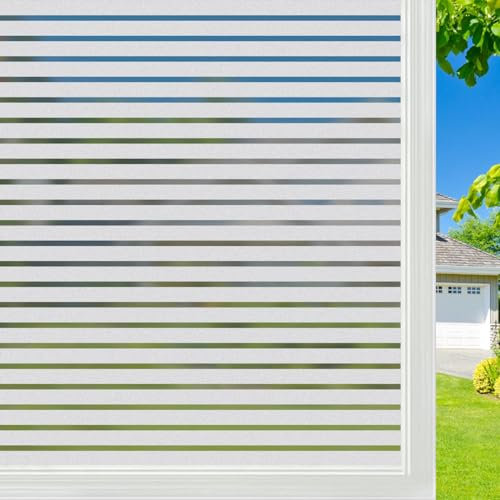 Mgood Vinilos para Cristales Diseño a Rayas 60 x 300cm, Vinilo Ventana Privacidad Translucido Electrostaticos Anti UV Vinilo sobre Cristal para Hogar Oficina Puerta Cristal, Rayas Medianas