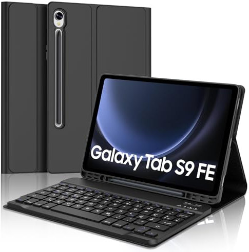 SENGBIRCH Tastaturhülle für Samsung Galaxy Tab S10 FE 2025/S9 FE 10.9'' 2023 - QWERTZ Deutsche Tastatur Abnehmbare Bluetooth Wireless Tastatur für Tab S9 AI-Android-Tablet, Schwarz