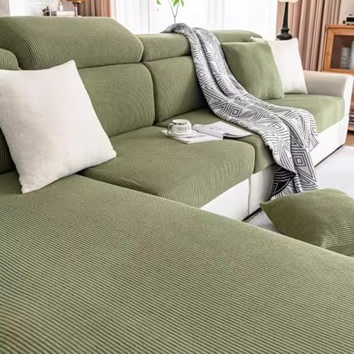 Gleedipre Cord Elastischer Sofabezug Sitzkissen Rückenlehne Kopfstütze Möbelschutzbezug rutschfest Staubdicht Sofa-Spannbettlaken(Grün,95-115 cm x 160-200 cm)