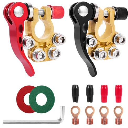 HOLMOL Quick Release Car Battery Terminals 2PCS, 4 Way 12V Battery Terminal Connectors, 12/24/60V Car Battery Connectors, Brass Car Battery Terminal Connectors, Battery Connectors for Cars, Trucks