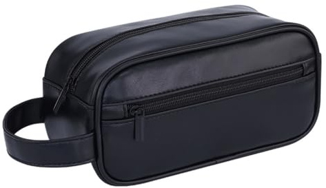 Vmokki Kulturtasche Herren PU Leder Reise Business Kleine Waschtasche Kulturbeutel Männer Wasserdicht Leicht (Schwarz)