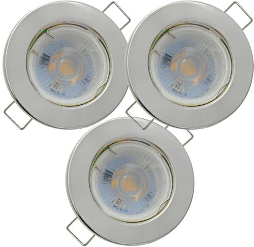 3er Set Flache MCOB LED Modul Einbauleuchten | Farbe Edelstahl gebürstet | 5W | 230V | Starr | Klemmring | LED Spots für die Decke bei wenig Einbautiefe | Wohnzimmer | Küche | Schlafzimmer usw.