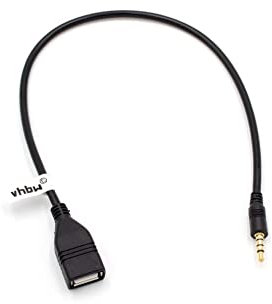vhbw Adapter OTG kompatibel mit Skoda, Seat, Saab, Renault, Pioneer Mobilgerät - Kabeladapter USB Buchse auf AUX Stecker Schwarz