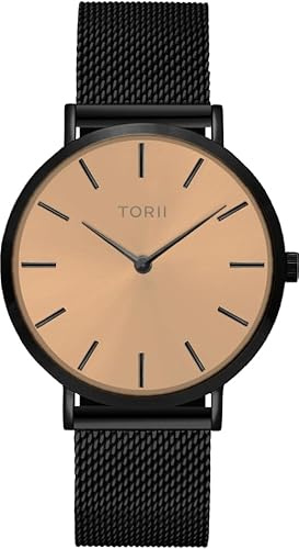 TORII Unisex-Uhr Roségold Edelstahl - rund Quarz B38BM.RB Milanaise-Armband Strichindizes wasserdicht 50 m