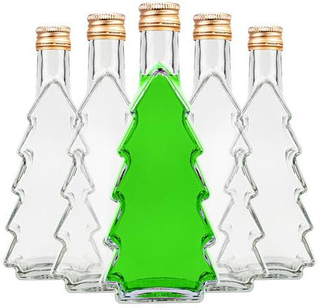 SUPERBUTELKI.PL Glasflaschen Weihnachtsbaum 200 ml – 5 Stück – Leere Glasflaschen mit Korken zum Befüllen für Likör, Tinkturen, Sirup oder Geschenke (Christmas tree 200 ml x 5 pieces)