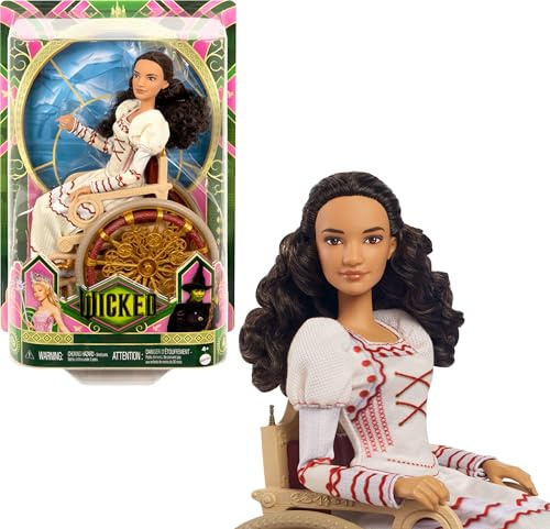 Mattel Universal Wicked Nessarose fashion doll and accessories, including wheelchair, with brown curly hair, possible and removable ballroom look