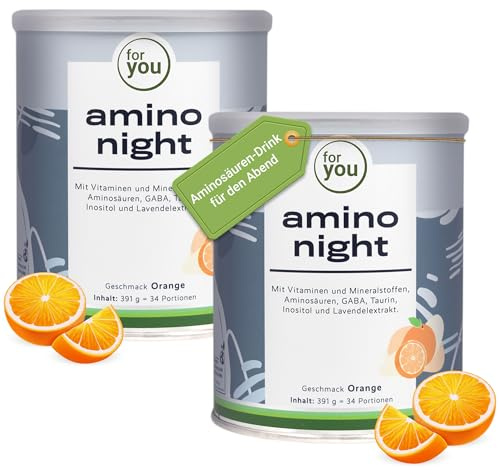 for you amino night I Pulver für die Nacht mit GABA, Lavendel, L-Glutamin, L-Tryptophan & Inositol I 391g versetzt mit Magnesium, Zink & Vitamin B6 | (Doppelpack Orange)