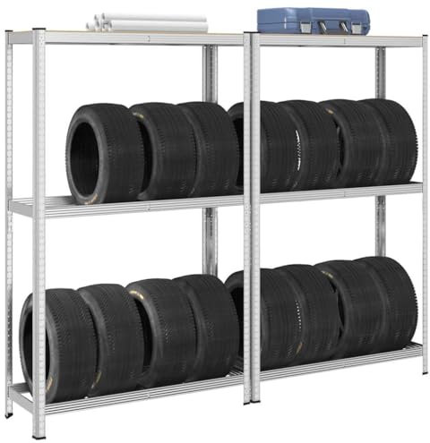 Rantry 2-lagige Reifenablagen 2 Stück Silber Stahl und Spanplatten, Outdoor-Möbel für Garten im Freien