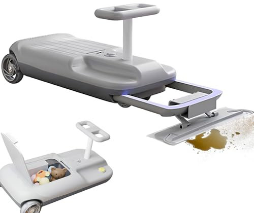 Cleaning Go Kart for Kids, Ride On Mop Floor Cleaner Go Carts with Removable and Retractable Mop Head, Gradient Light Screen and 6L Storage Space, Five Speeds Adjustable, 360° Steering Wheel gray