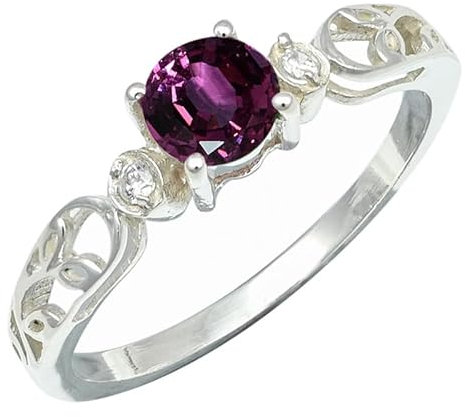 SILVERNROCK Rhodolith Lab Grown Ring aus massivem 925er Sterlingsilber, Steinbandring, handgefertigt, für Herren und Damen, Schmuck ERG1237AW_69 (22.0)