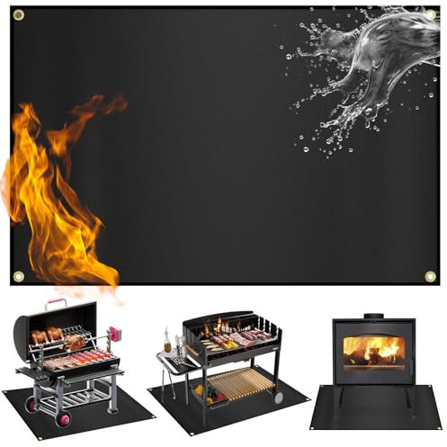 Tapis de barbecue avec œillets - 150 x 100 cm - Grand tapis de barbecue pour barbecue à gaz - Protection du sol - Fibre de verre silicone - Tapis de protection contre la chaleur pour barbecue