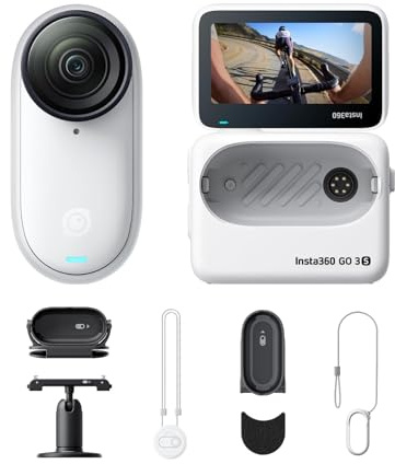 Insta360 GO 3S Cycling POV Bundle 128GB White - 4K Tiny Portable Vlogging Camera, Hands-Free POVs, Mount Anywhere, Stabilization, 140 Min Battery Life, 10m Waterproof, AI Editing, For Vlog, Travel