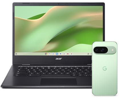 Google Pixel 9 – Android-Smartphone mit Gemini ohne SIM-Lock, erweiterte Kamerafunktion, 24 Stunden Akkulaufzeit und EIN 6,3 Zoll großes Actua-Display – Wintergreen, 128GB + Acer Chromebook 314