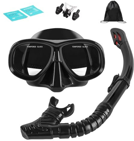HSTWODE schnorchelset mit sehstärke,Dioptrien: 0 bis -6,Schnorchelset Erwachsene mit Anti-Fog Taucherbrille und Trocken Schnorchel, Schnorchelset Erwachsene (Schwarz, -3.5)