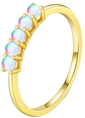 Wedding Ring Women Gold, Ehering 9K Gelbgold Mondstein 2mm Runde Form Elegant Geschenk für Geburtstag Größe 62 (19.7)