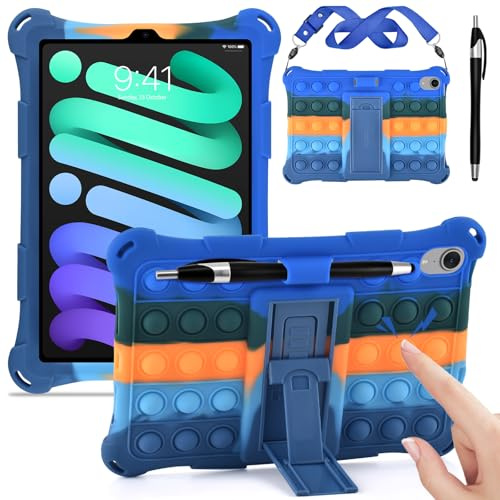 KATUMO Silicone Case for iPad Mini 7 (A17 Pro) 2024 / Mini 6 2021 8.3 Inch, Soft Rubber Cover with Stylus Pen and Shoulder Strap, Case for iPad Mini 7th / 6th 8.3 Inch