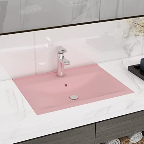 Lavabo encastrable pour meuble bas avec trop-plein Vasque à Encastrer Lavabo Lave Mains rectangulaire, Rose mat 60x46 cm