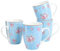 fanquare Juego de 4 tazas de café y té de cerámica con diseño de lunares florales azules de 10 onzas con patrón de flores rosas, bonitos vasos para oficina en casa, microondas y lavavajillas