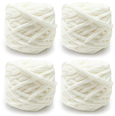 YushengTai Dicke Wolle, 4 x 100 g Chunky Yarn 7-8mm, Wolle zum Stricken Dickes Garn für Mützen, Schals, Pullover, Schuhe (Cremeweiß)