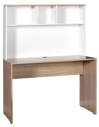 FWStyle Two-Tone Desk – 110cm Oak & Matt White Home Office Desk with Storage Hutch – Scratch & UV Resistant, 149cm High, Flat Pack with Easy Assembly – Ideal for Study