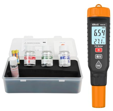 Elitech pH Messgerät mit Temperaturanzeige 0–14 pH ±0.05 Genauigkeit,pH Tester automatische Kalibrierung Hintergrundbeleuchtung mit Farbwarnung