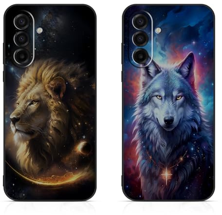 DiaryTown 2 Stück Samsung Galaxy A17 5G Hülle Tier Muster Motiv Handyhülle Weich TPU Silikon Schwarz Case Kratzfest Stoßfeste Schutzhülle Ultra Dünn Cover - Galaxie Lion & Wolf
