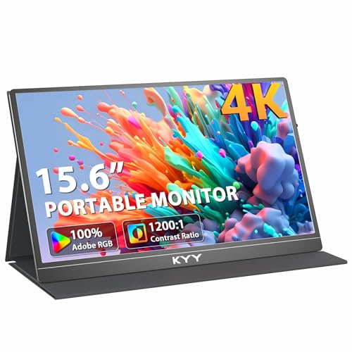 KYY 4K Portable Laptop Monitor, 39.6cm (15.6) 3840x2160 400cd/㎡ IPS Screen for Computer Gaming HDR Travel Monitor and VESA for Computer