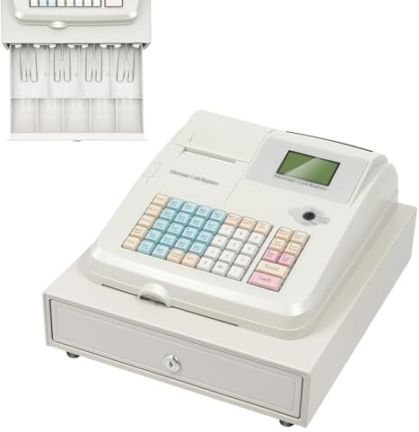 Elektronische Registrierkasse mit 48 Tasten, kommerzielle POS-Registrierkasse, 8 digitale LED-Anzeigen mit Münzschublade, ideal für Einzelhandel, Gastronomie, Bekleidungsgeschäfte, Märkte