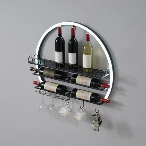 ZYYLIVR Weinregal Wand Metall,Bar Regal Mit LED-Beleuchtung Modernes,Wandmontage Wine Display-Ständer,Weinregal Metall,Für Bars,Wohnzimmer,Küche,Restaurant(Black)