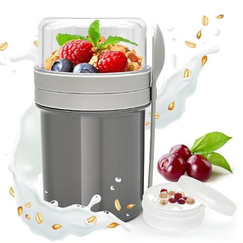 Porta Yogurt Termico Muesli Cup Pratica Tazza per Yogurt con Cucchiaio Tazza Portatile Adatta per Gite Lavoro Scuola Picnic Grigia