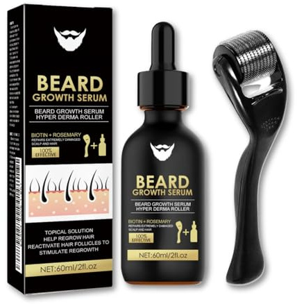 Bartwuchs Kit, Bartwachstum Set mit Bartroller Set für Männer - Bartöl und Bartpflege Serum mit Natürlichen Inhaltsstoffen, Stimuliert Schnurrbart und Haarwachstum, Geschenk für Vater oder Ehemann