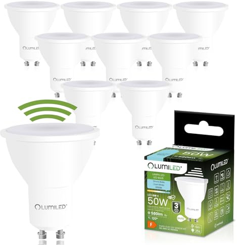Lumiled LED Leuchtmittel GU10 PAR16 mit Bewegungsmelder PIR Sensor 6W Ersetzt 50W 580lm 6500K Kaltweiß 120° Abstrahlwinkel 10er Pack Energieeffizient Nicht dimmbar