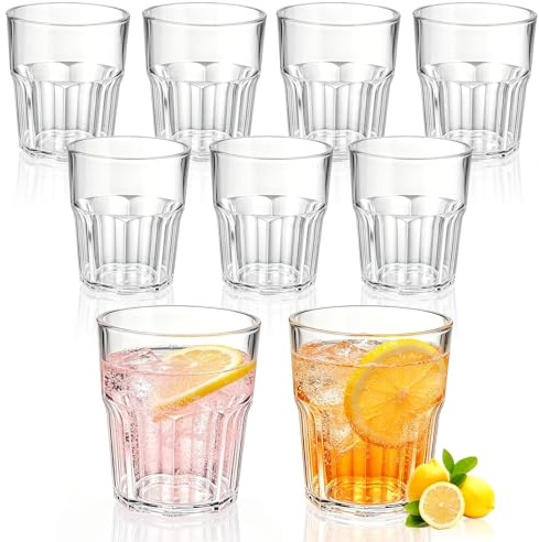 Yukaiwn 9 Stück Acryl Wassergläser, 260ml Whiskey Gläser transparent Stapelbare Becher Plastik Spülmaschinenfest Acrylglas Trinkbecher für Zuhause Camping Picknick BBQ (260, Milliliter)