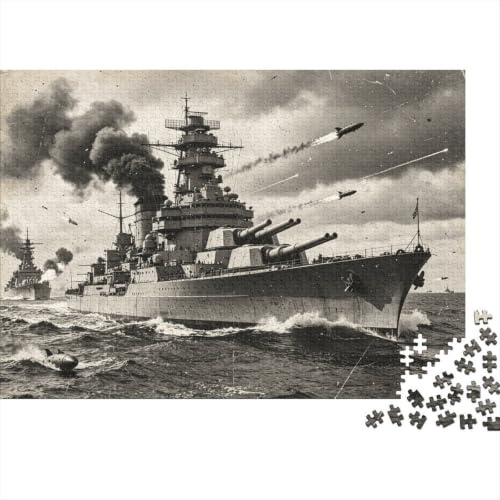 Zweiter Weltkrieg Schlachtschiff Puzzles 1000 Teile Recycelt Material Bismarck Kriegsschiff Puzzles für Senioren Hilft bei Altersdemenz Spaß Familienspiel Activity Home 38x26cm/1000pcs