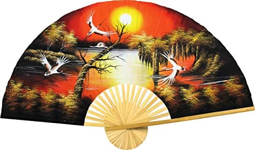 Oriental-Decor Asian Sunrise Folding Wall Fan Hand-painted Wall Decor Art (60 inch wide)