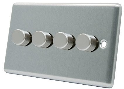 AET CSC4GDIMLED Satin Chrome Classical 250W-10 Amp 4 Gang 2 Way 250W LED Light Dimmer Switch, 250 W, 240 V