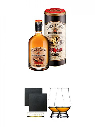 Rothaus Black Forest Single Malt Whisky 0,7 Liter + Schiefer Glasuntersetzer eckig ca. 9,5 cm Ø 2 Stück + The Glencairn Glass Whisky Glas Stölzle 2 Stück