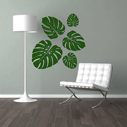 StickerMarket Tropical Jungle Set Monstera Blatt Sticker Wandtattoo Wandaufkleber Wand Modern Skandinavisch Selbstklebend (Grün)
