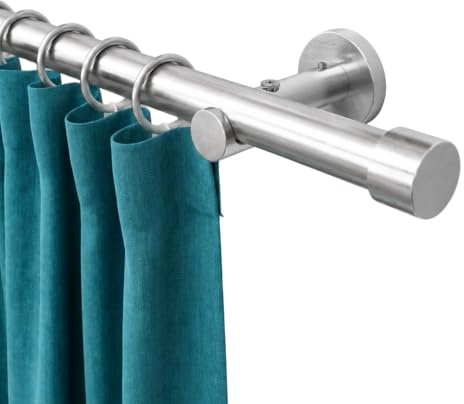 Rollmayer Gardinenstange Ø19mm 200cm Edelstahl 1-läufig mit Crux | Metall, Wandbefestigung ohne Ringe, Für Wohnzimmer Schlafzimmer Büro