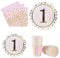 Anniversaire 1 an Fille Vaisselle Rose, Servir 20 Invités - Set Vaisselle Jetable Fournitures Fête, pour Anniversaire Fêtes, Mariages Décoration la Vaisselle de Fête