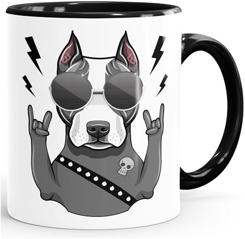 MoonWorks® Tasse à café humoristique en céramique noire avec motif chien Heavy Metal Comicstil Metalhand