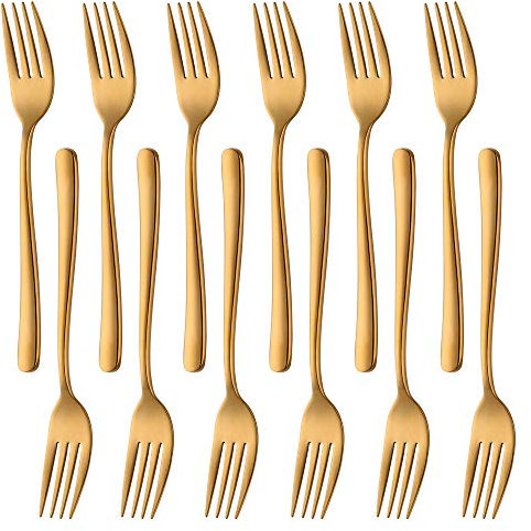 SUNSENGEUR Stainless Steel Mini Forks Set of 12, Gold, Mirror Finish, 7.3 Inches