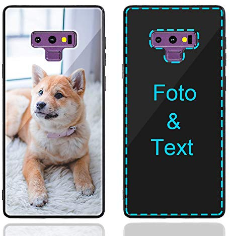 MXCUSTOM Personalisierte Handyhülle für Samsung Galaxy Note 9, Benutzerdefiniert Kratzfest Gehärtetes Glas Weicher Stoßfänger Hülle mit Eigenem Foto Bild Text Individuelle Schutzhülle (GHS-BK-P1)