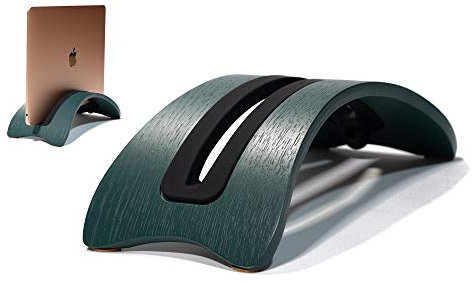 Vertical laptop stand for MacBook Pro, MacBook Air, works with MacBook M3, M2 and M1 and other laptops (wooden stand, green)