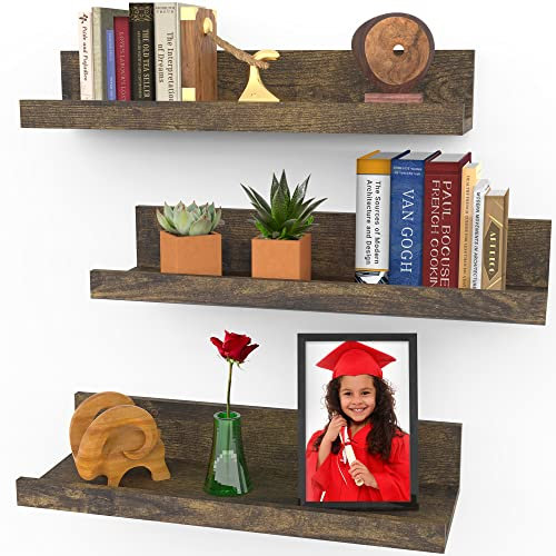 40 cm Schweberegale für die Wand – 3er-Set Walnussbraun – Moderner rustikaler Stil – Wandmontiertes Display – Bilderleisten – von Icona Bay