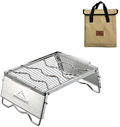 CAMPINGMOON Portable 304 Stainless Steel Campfire Grill with Cooking Grid, Windscreen Legs and Carrying Bag MS -1018-SW