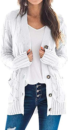 Maavoki Chaqueta de Punto de Manga Larga para Mujer, Elegante, Abrigo, Parte Delantera Abierta, suéter con Botones y Bolsillo