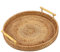 Gukasxi 11 inch Rattan Serving Tray with Handles, Woven Round Food Serving Basket, Wicker Home Decorative Tray for Storage, Bread, Fruit, Breakfast Snacks