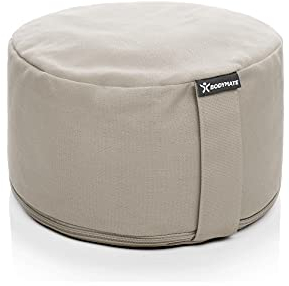 BODYMATE Yogakissen rund 31cm Durchmesser 16cm hoch Leinen-Grau hell mit Buchweizen-Spelz Füllung – Maschinenwaschbarer Bezug aus 100% extra Dicker Baumwolle – Meditationskissen – Sitzkissen